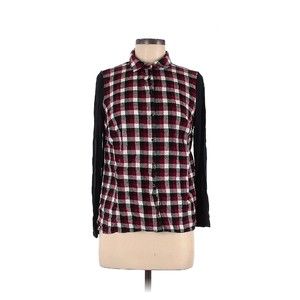 GHBass & CO Long Sleeve Button Up Shirt Collar Black Red Plaid Back Pleats med